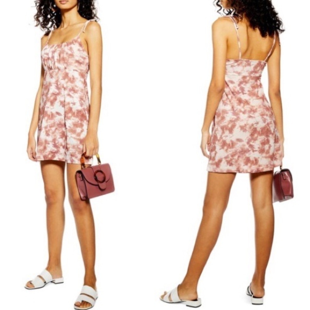 Topshop dress tie dye watercolor neutral NWT tie shoulder ruched bust size 12